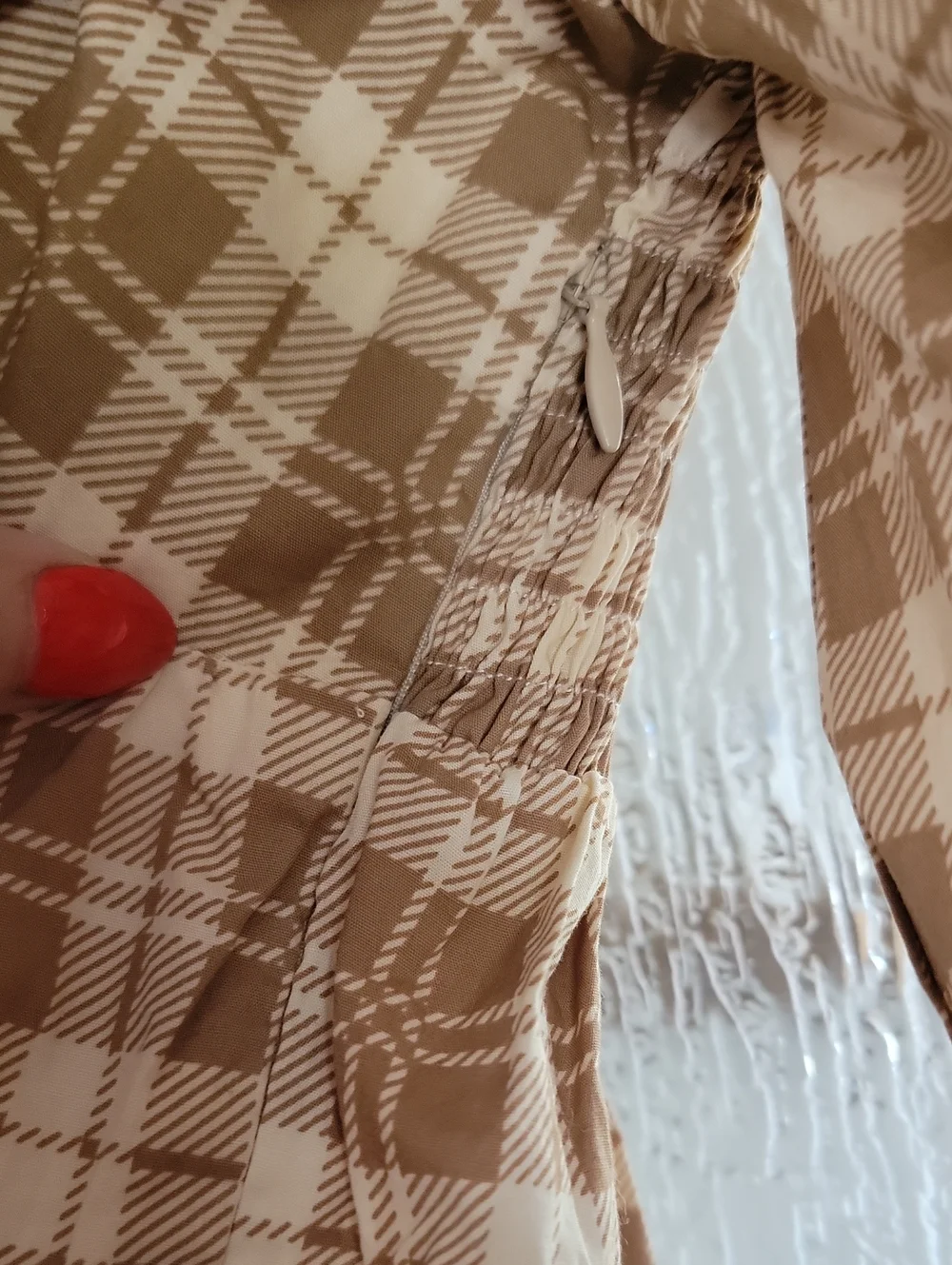 Faithfull the Brand Beige Plaid Puff-Sleeve Peplum Top